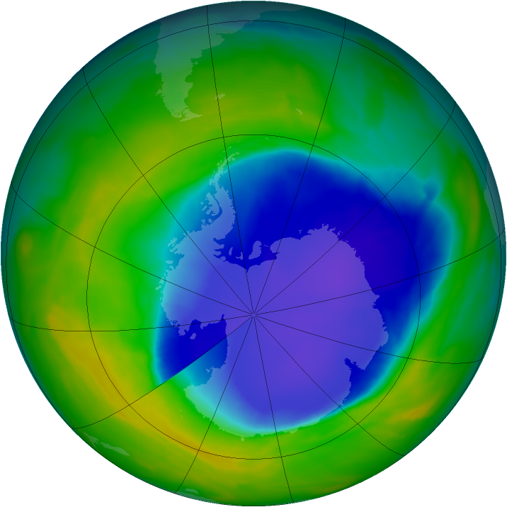 Antarctic ozone map for 02 November 2008